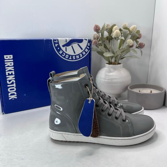 Birkenstock Bartlett Patent Leather Mid Top Shoes Gray 1005659 Women 6/EU 37 NWB - Picture 2 of 10